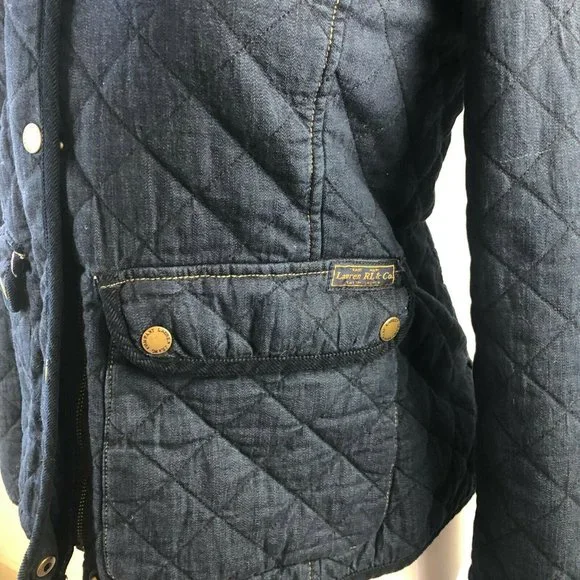 Lauren Ralph Lauren Quilted Denim Barn Jacket Corduroy Trim Collar Medium HW9832 - Picture 10 of 12